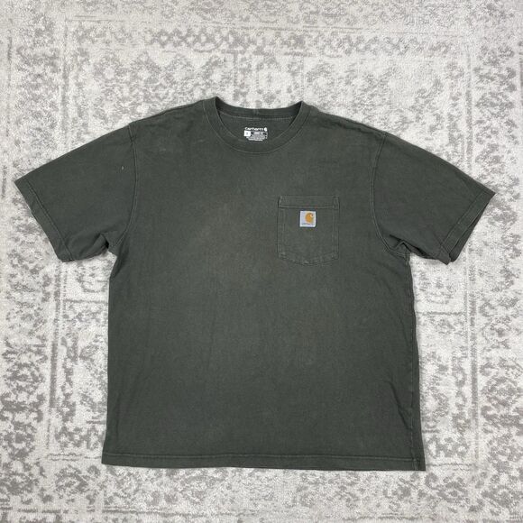 Carhartt T Shirt Loose Fit Green Chest Pocket Short Sleeve Crewneck Size Large - Picture 1 of 6